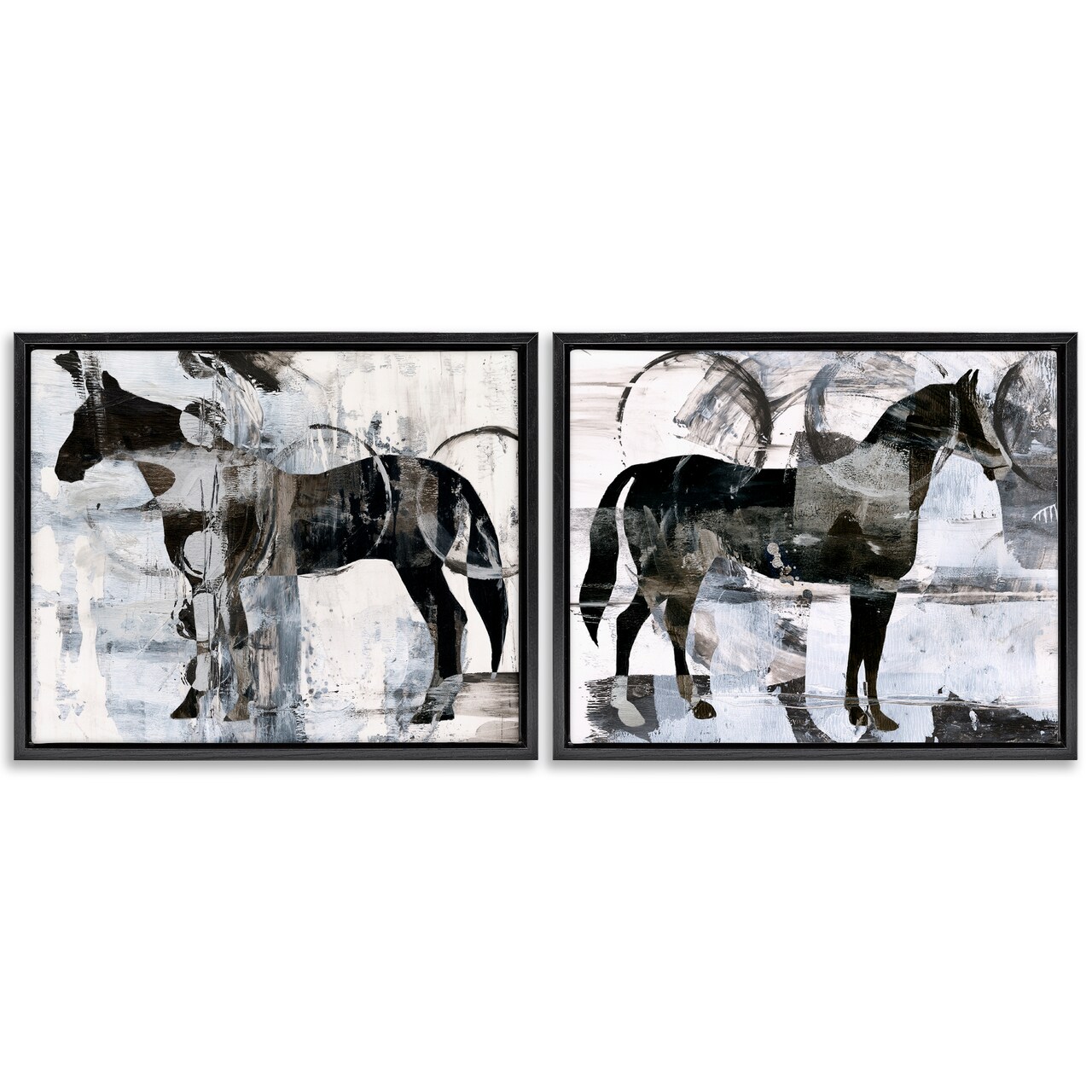 Stupell Industries Abstract Horse Silhouette Circles 2 pc Framed Floater Canvas Wall Art Set Design by Ethan Harper